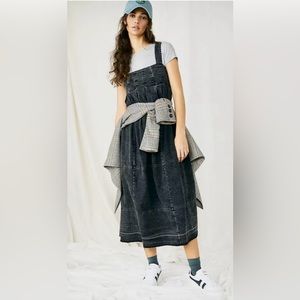 Free People Maxi Midi Denim Dress Jumper Pretty In Pleats Women's Size XL